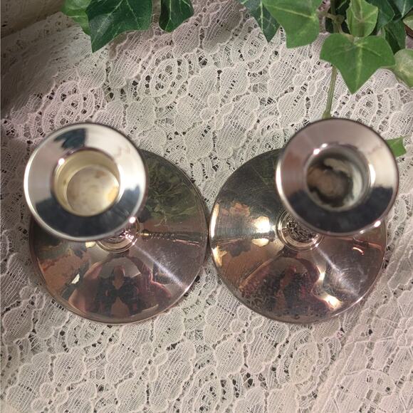 Ornate Vintage Silver Plate Candlestick Pair w/ Removable Drip Tray Valero Spain - Picture 5 of 7